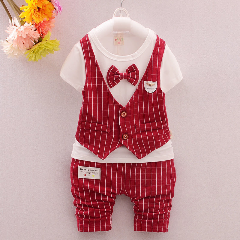 Toddler formal wear: Grey baby boy outfit with vest and trousers, ideal for parties.