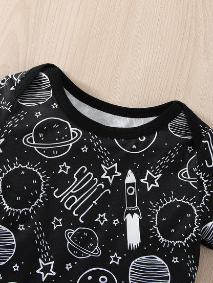 Gift-ready baby boy astronaut themed romper set, ideal for baby shower or new parents