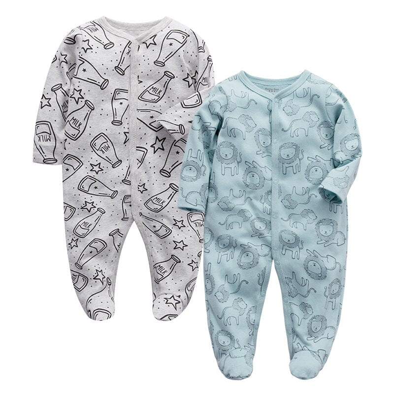 Full length image of a baby boy's 2-piece set, featuring a blue long sleeve cotton jumpsuit