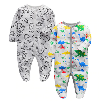 Two-piece baby boy clothes set including a blue long sleeve cotton romper and matching accessory
