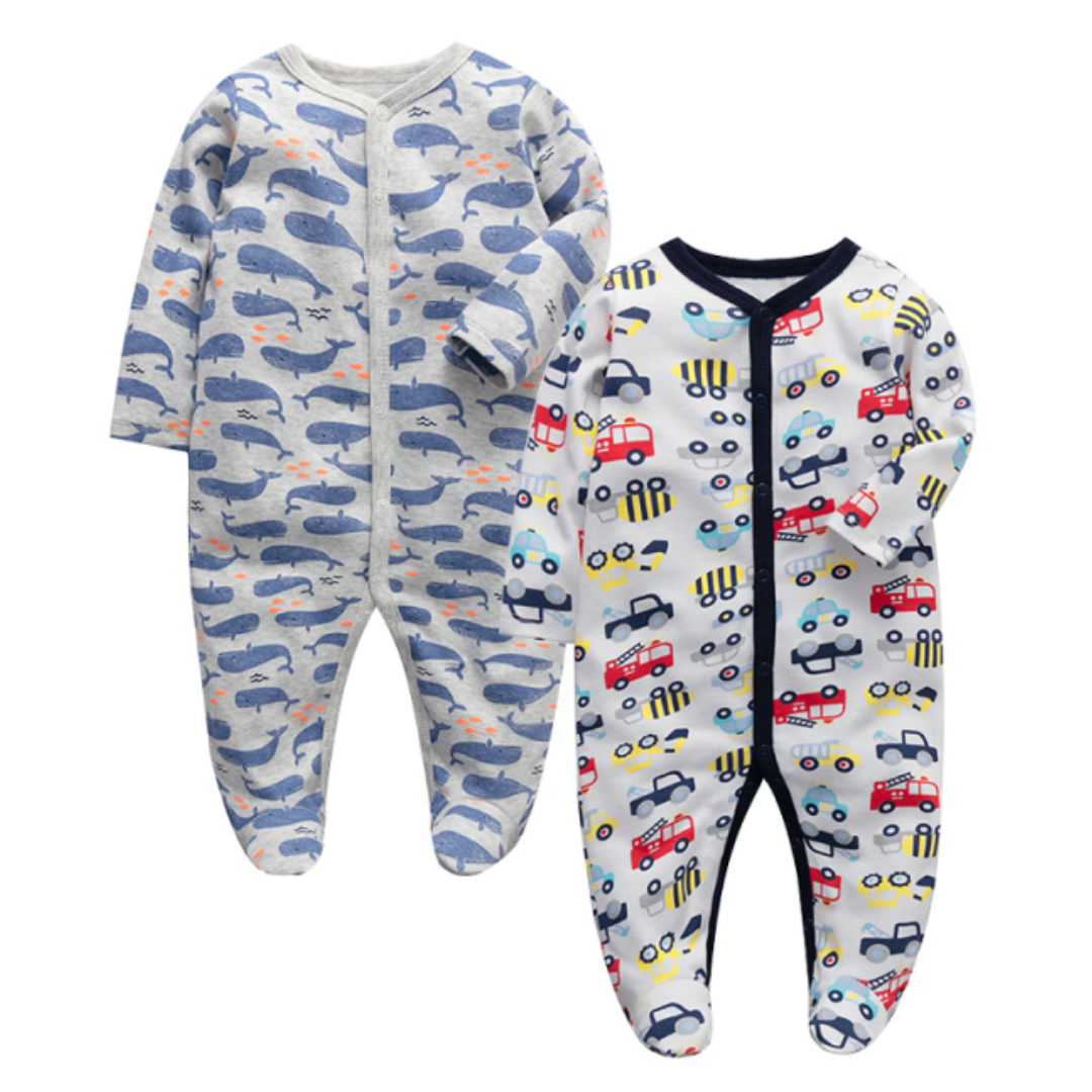 Infant boy wearing a comfortable blue cotton long sleeve jumpsuit, perfect for four seasons babywear