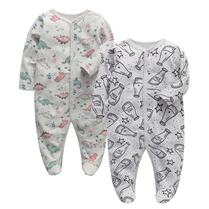 Newborn baby boy model showcasing a soft blue long sleeve cotton jumpsuit from the 2-piece set