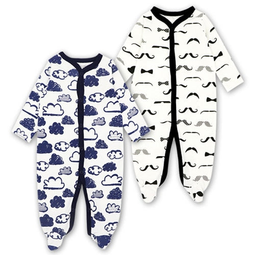 Adorable baby boy outfit: a blue long sleeve cotton romper with convenient button closure