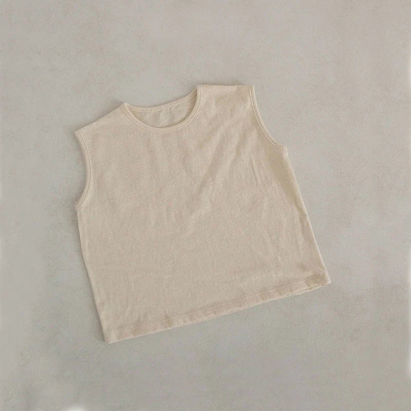 Front view of a blue baby boy's summer cotton vest and coordinated shorts on white background