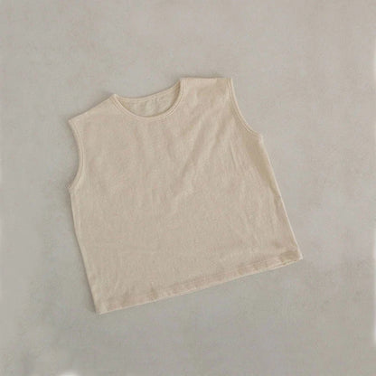 Front view of a blue baby boy's summer cotton vest and coordinated shorts on white background