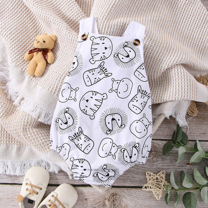 Baby boy jumpsuit, sleeveless, with a fun animal print pattern, perfect for playtime.