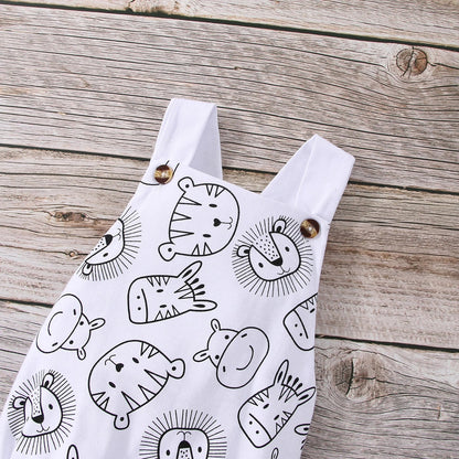 Toddler summer clothes: baby boy animal print jumpsuit, lightweight and breathable.