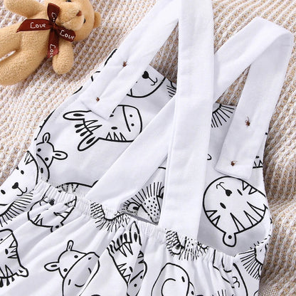 Cotton baby outfit: sleeveless jumpsuit for baby boys, cute animal print for daily wear.
