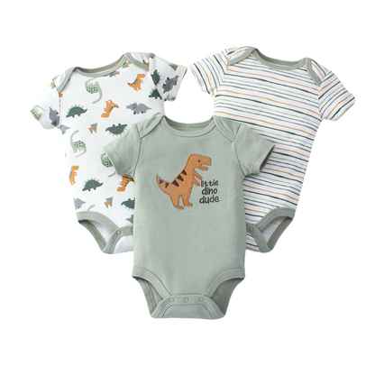 Baby boy's 3-piece cotton blend summer outfit set with striped bodysuit and shorts, newborn clothes