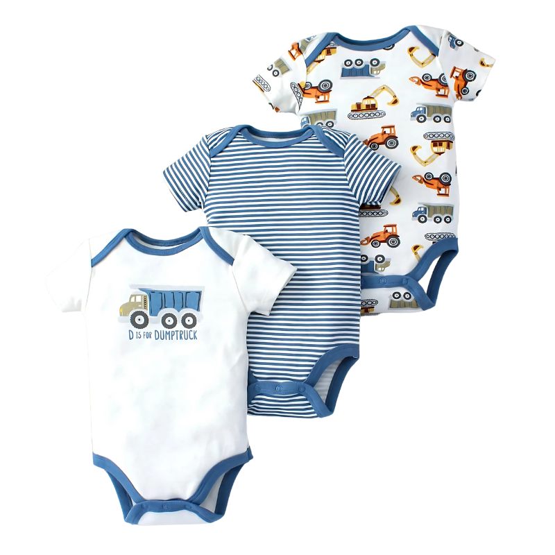 Breathable 3-piece cotton outfit for baby boy, perfect for summer, featuring a bodysuit and shorts
