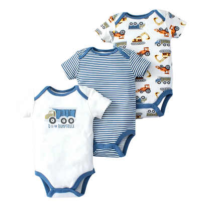 Breathable 3-piece cotton outfit for baby boy, perfect for summer, featuring a bodysuit and shorts