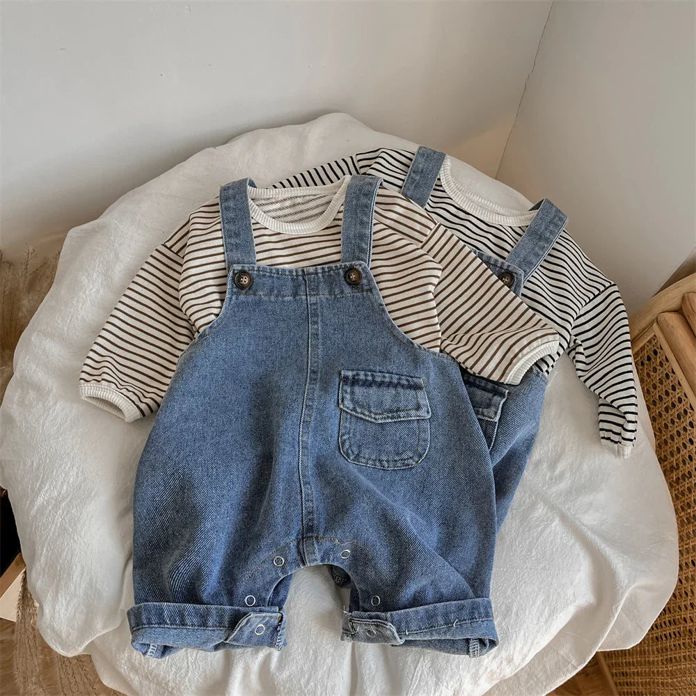 Comfortable baby boy suspender trousers, designed for easy movement and play
