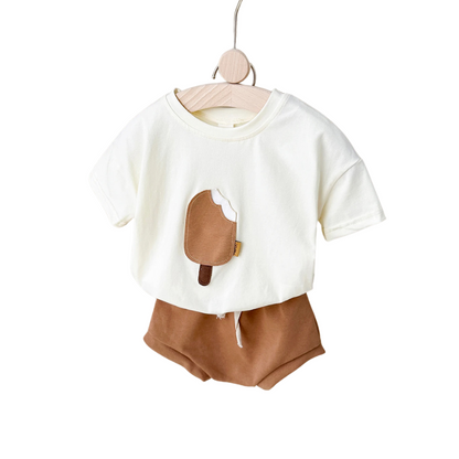Toddler boys' cool comfort summer set with a playful print shirt and solid color shorts, perfect for playtime.