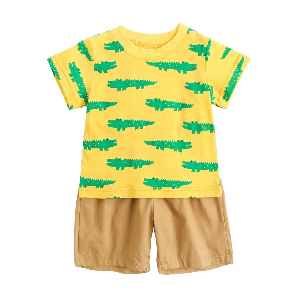 Kids apparel: baby boy's casual cotton cartoon short sleeve top and matching shorts.