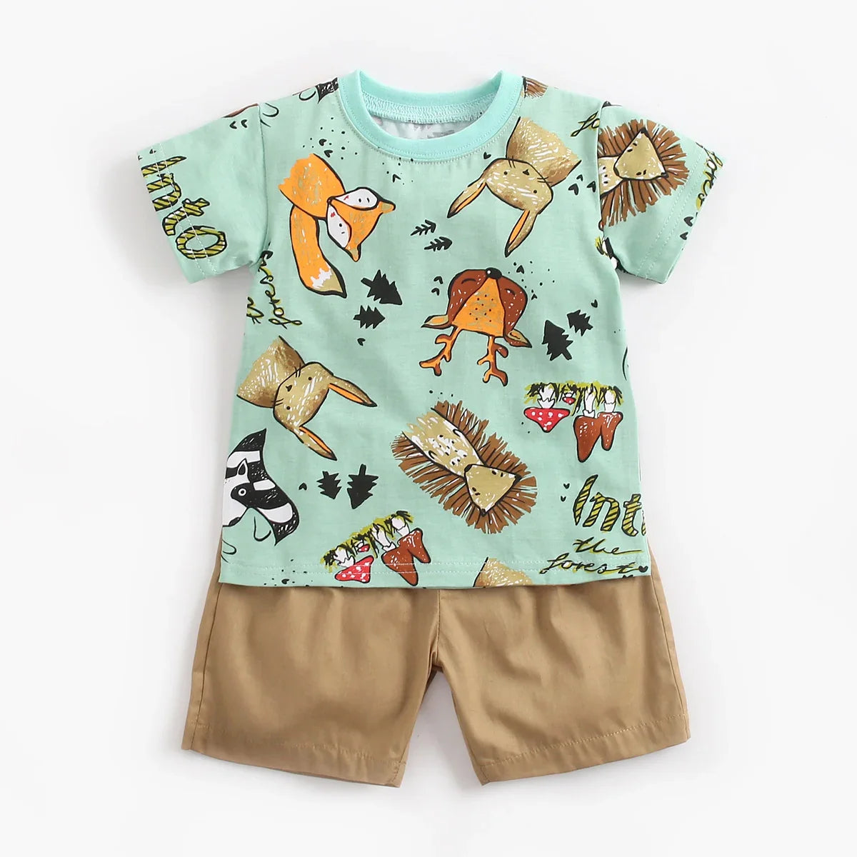 Easy-to-wear baby boy's cartoon cotton short sleeve set, designed for ultimate comfort.