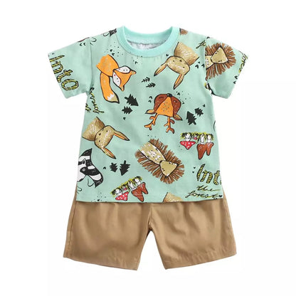 Baby boy's two-piece cotton cartoon set, ideal for summer activities and comfort.