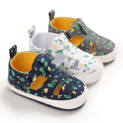 Toddler learning to walk sandals for boys, anti-slip soft sole, playful animal print design