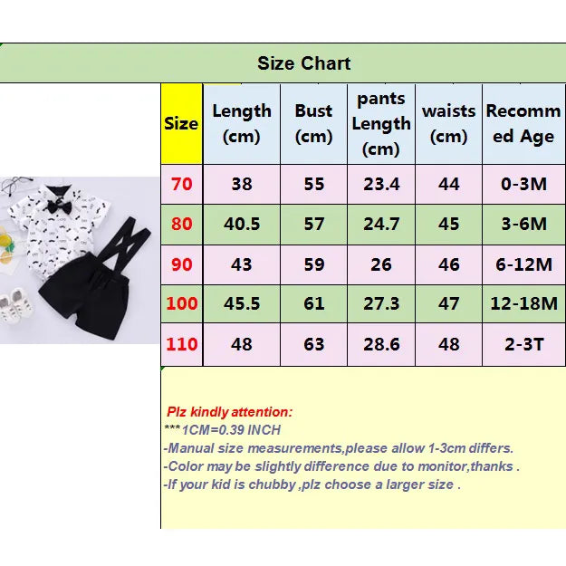 Baby boy's durable gentleman outfit, cotton blend bow tie bodysuit and comfortable suspender pants