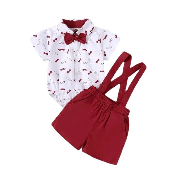 Newborn gentleman outfit: soft cotton bodysuit with bow and adjustable suspender pants, cozy fit