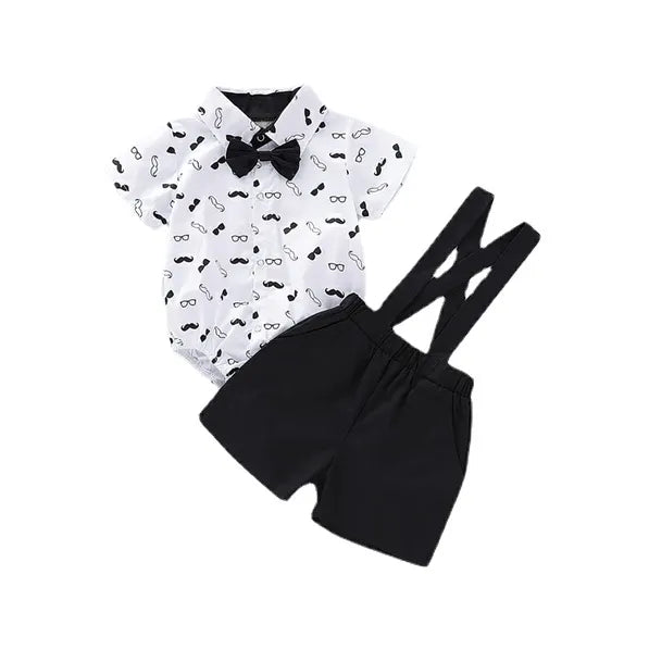 Dapper baby boy fashion: gentleman bow bodysuit & suspender pants set, high quality cotton