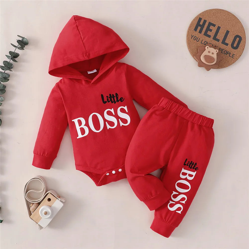 Baby boy's grey knit hoodie jumpsuit with cuffed pants, a smart spring autumn ensemble.