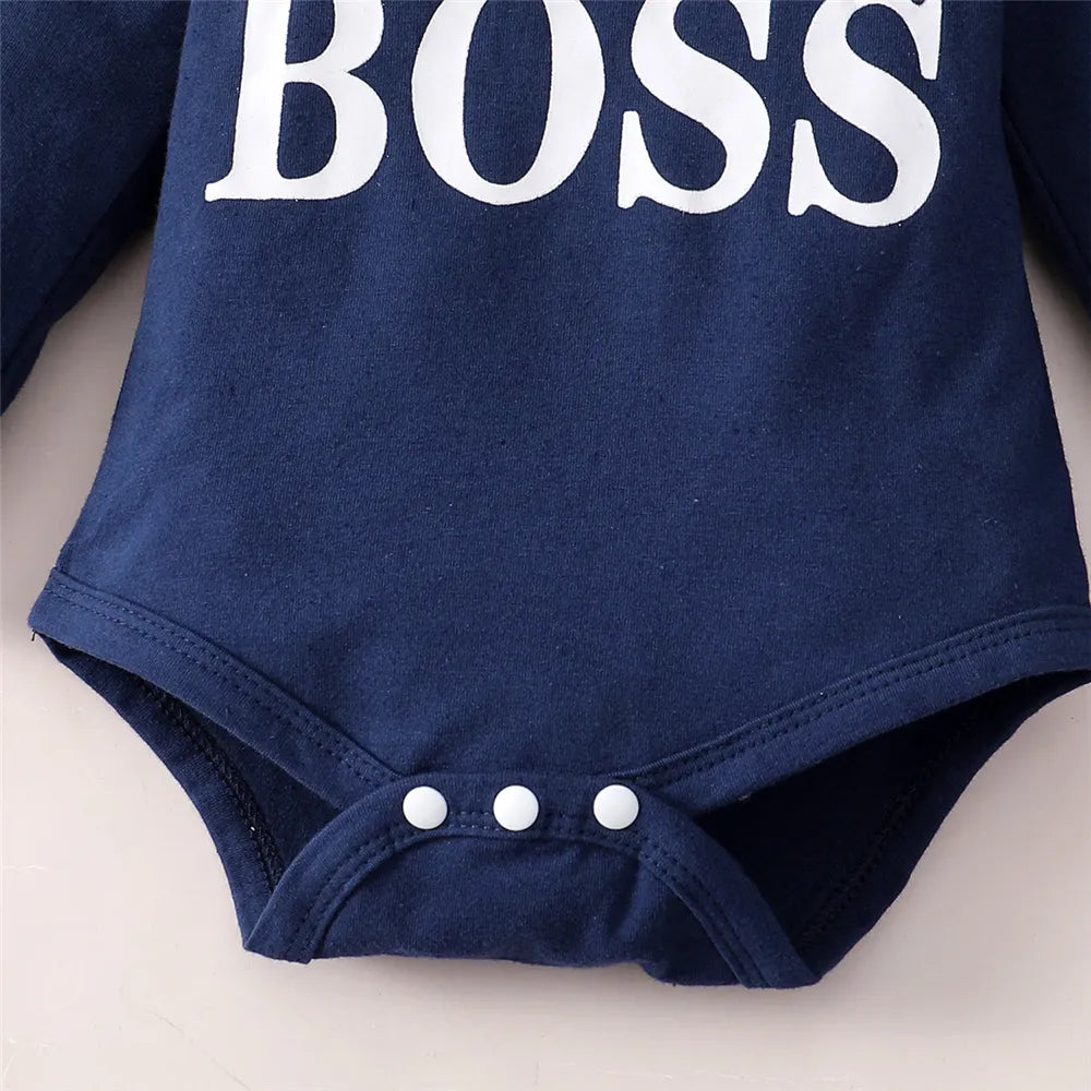 Infant fashion: 2-piece baby boy's hoodie jumpsuit and pants set, perfect for spring.