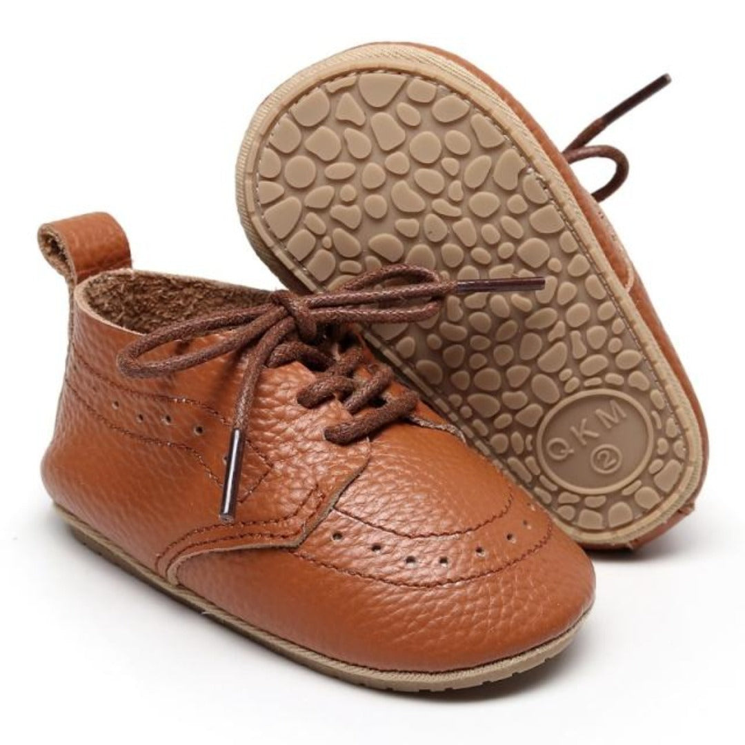 Pair of baby boy first walker shoes, handcrafted leather for ultimate comfort and flexibility