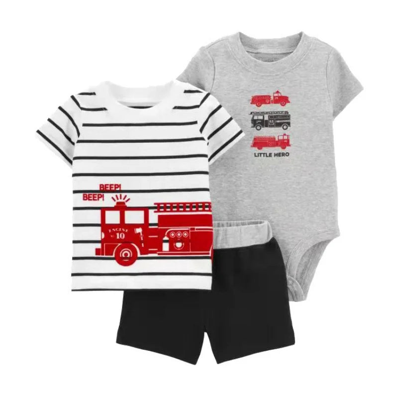 Baby boy summer clothing gift set: premium cotton t-shirt, shorts, and bodysuit package