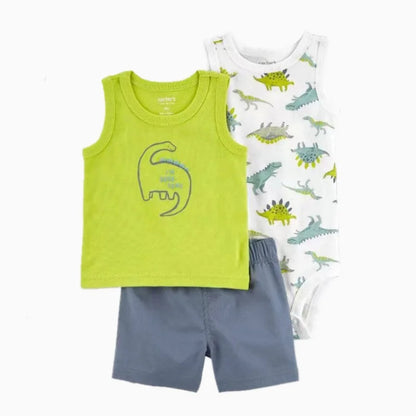 Breathable cotton baby boy summer outfit, perfect for warm weather, t-shirt, shorts, bodysuit