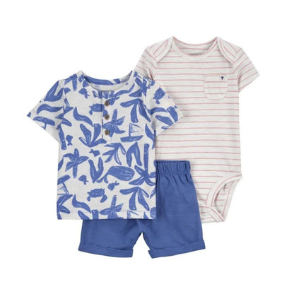 Little boy's summer fashion: t-shirt, shorts, and bodysuit set for newborns, infant apparel