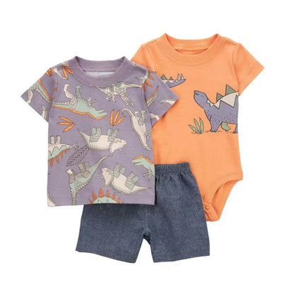 Complete baby boy summer outfit for playtime and casual wear, cotton t-shirt, shorts, bodysuit