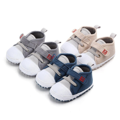 Baby boy tri-color soft sole first walker sneakers, anti-slip for comfortable early steps