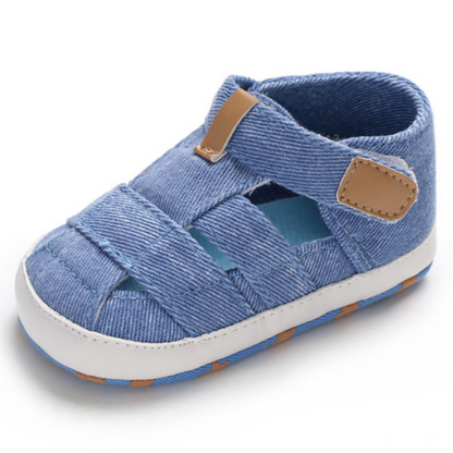 Baby fashion: Blue canvas soft sole sandals for baby boys, comfortable and secure infant shoes