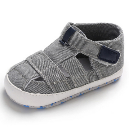 Pair of baby blue canvas sandals, lightweight and breathable first walker shoes for boys