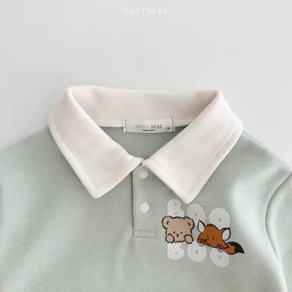 Infant boy's comfortable cotton romper with a charming cartoon, great for baby fashion.