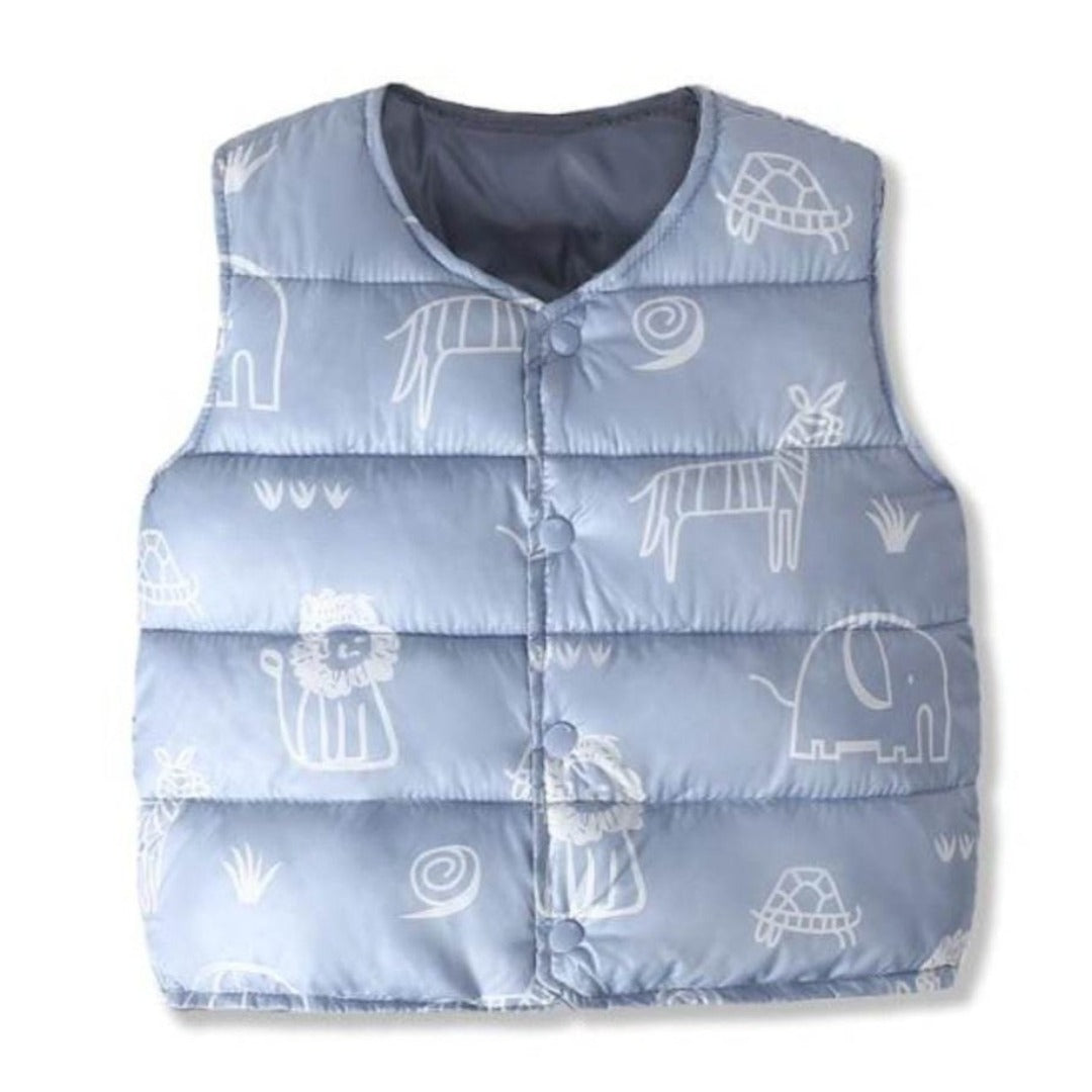 Baby boys girls elephant print winter parka vest, cotton padded jacket for toddlers, warm outerwear
