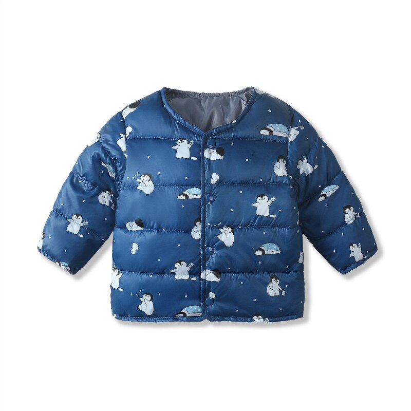 Folded baby elephant winter parka jacket, illustrating its compact and travel-friendly design