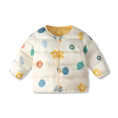 Cute elephant pattern on unisex baby winter parka jacket, stylish and practical infant outerwear