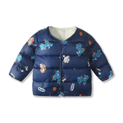 Warm cotton blend baby winter parka jacket with adorable elephant graphics, ideal for fall & winter