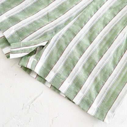 Toddler outfit: green stripe short-sleeve shirt and matching pull-on shorts