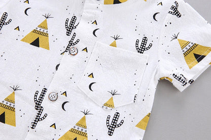 Pyramid print baby short sleeve two-piece set, softest cotton for delicate skin