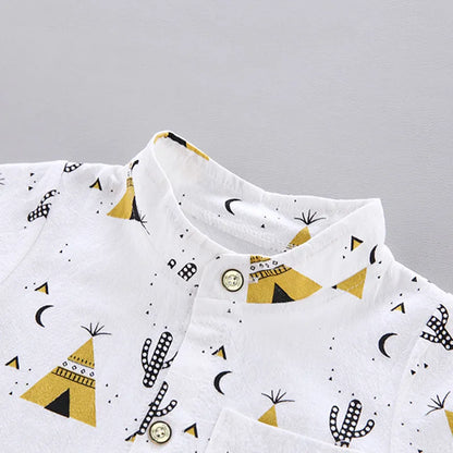 Newborn essentials: baby short sleeve set with black pyramid print, 100% cotton
