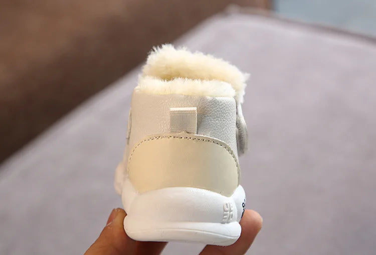 Hook and loop baby first walkers, warm winter shoes for boys and girls, non-slip