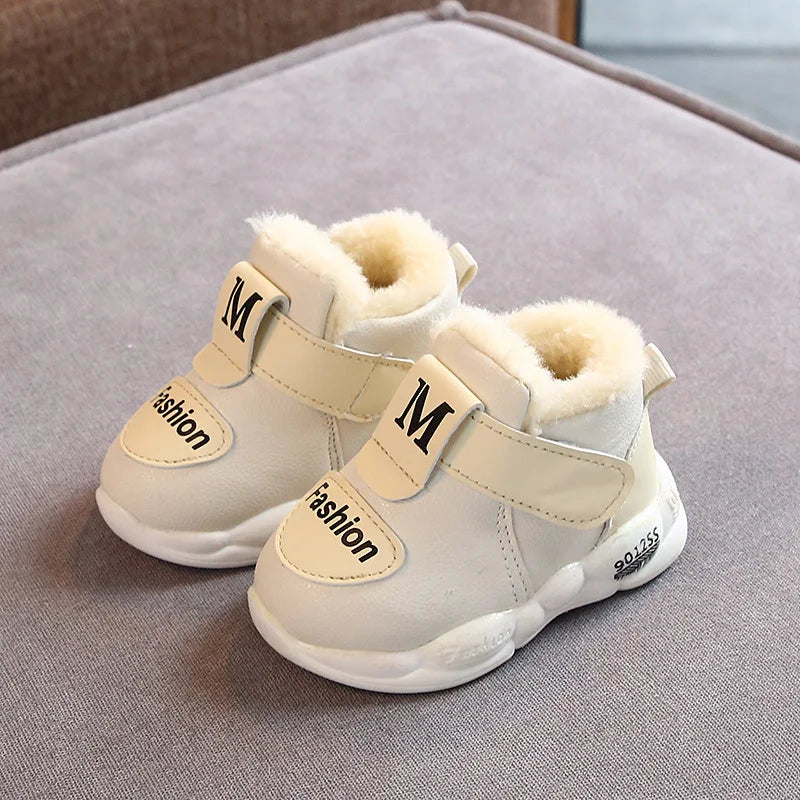 Baby girl winter sneakers, soft sole, hook and loop closure, warm first walkers