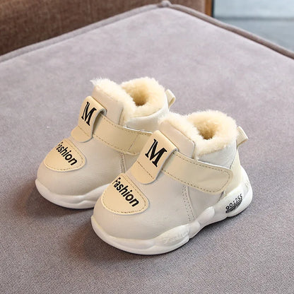 Baby girl winter sneakers, soft sole, hook and loop closure, warm first walkers