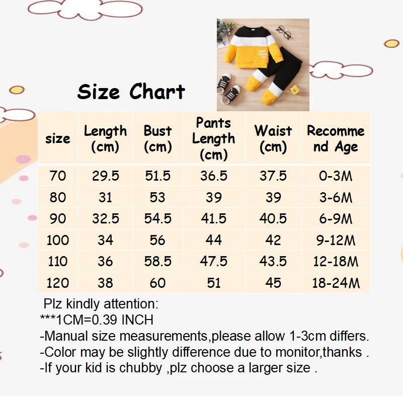Two-piece infant clothing set: printed long-sleeve top and comfy long pants for active toddlers