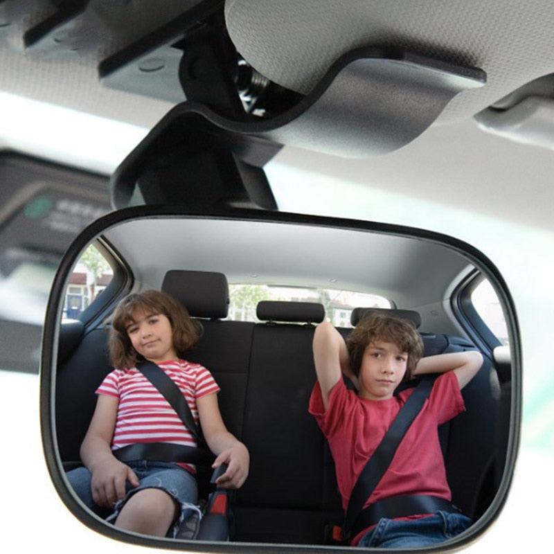 Baby car backseat mirror for infant safety, square and unbreakable, monitoring child travel with clear view