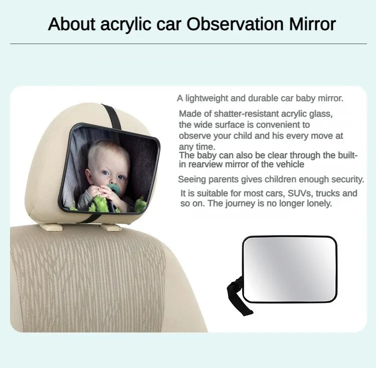 Easy-install baby car mirror for rear-facing infants, strong straps for secure attachment