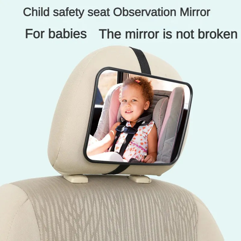 Adjustable baby car mirror for rear facing infant seat, crystal clear acrylic, secure straps