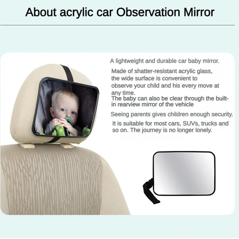 Car seat mirror for infants, convex wide-angle view, easily attaches to headrest for baby safety